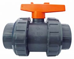 Praher S6 PE/EPDM Kugelhähne PVC - PN 16 -2 Überwurfmuttern 2 x Klebemuffe